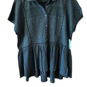 Lucky Brand Grey Eyelet Blouse